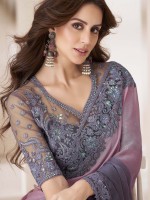 Dusty Pink And Slate Blue Shaded Chiffon Saree